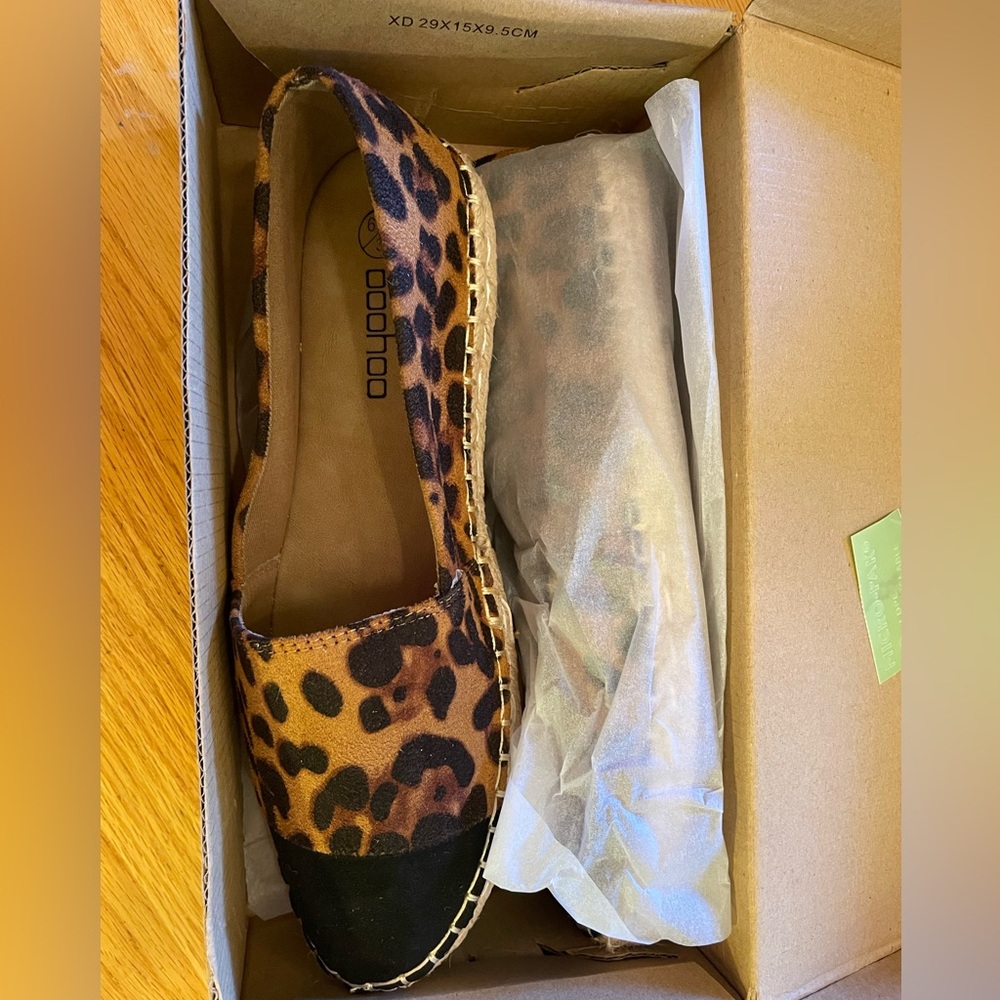 **Brand new in box** size 8 leopard print espadrilles from Boohoo
